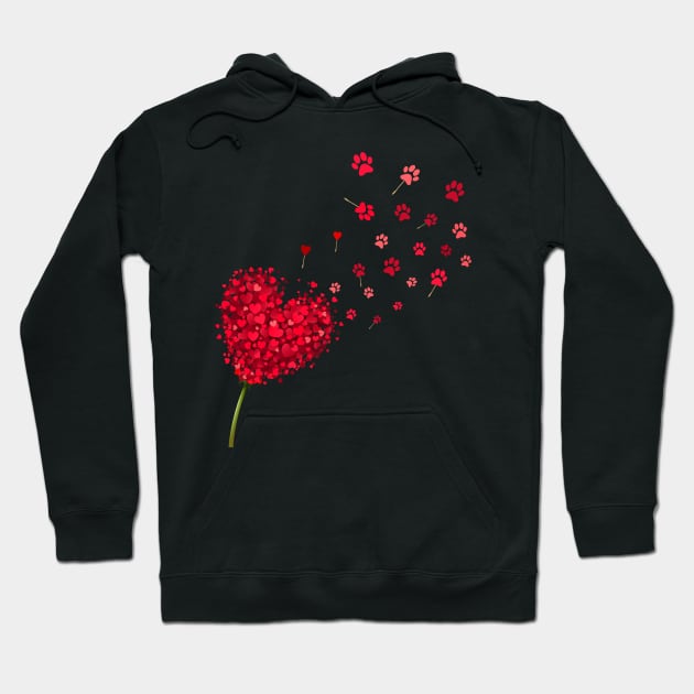 Heart Dandelion Valentine Dog Paws Hoodie by Manonee